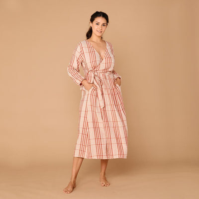 Suki Organic Cotton Semi Wrap Dress - Couverture Check Large