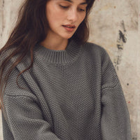 Heather Organic Cotton Moss Knit Sweater - Charcoal