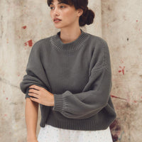 Heather Organic Cotton Moss Knit Sweater - Charcoal